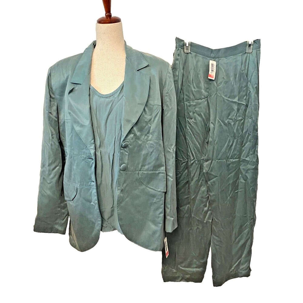 PLATINUM DOROTHY SCHOELER Women's L 12 3pc Pant Suit Set Green USA Made Vtg NWT